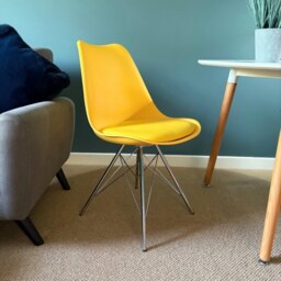 "Fusion Living Soho Yellow Plastic Dining Chair with Chrome Metal Legs "