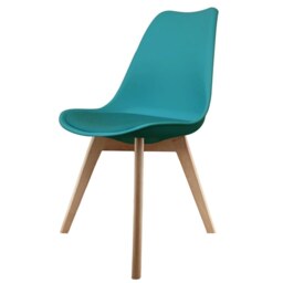 "Fusion Living Soho Teal Plastic Dining Chair with Squared Light Wood Legs - interlock "