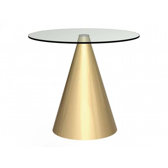 "Gillmore Round Clear Glass Dining Table with Conical Brass Base "