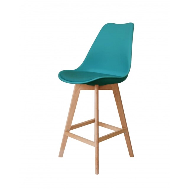 "Fusion Living Soho Teal Plastic Bar Stool with Light Wood Legs "