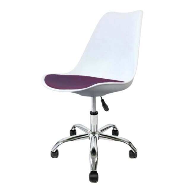 "Fusion Living Soho White and Aubergine Plastic Desk Chair with Swivel Base "