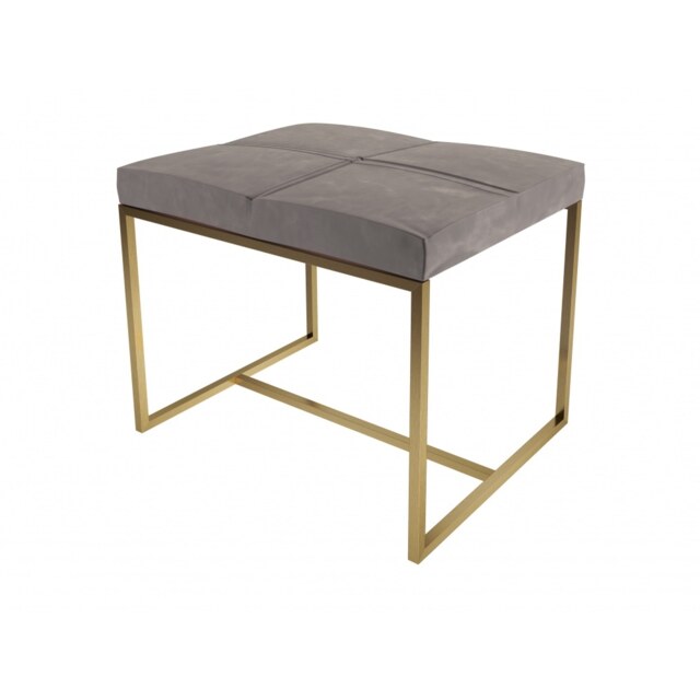Gillmore Luxe - Upholstered Light Grey Velvet Small Stool With Brushed Brass Frame Frame Colour: Brushed Brass, Seat Colour: Light Grey