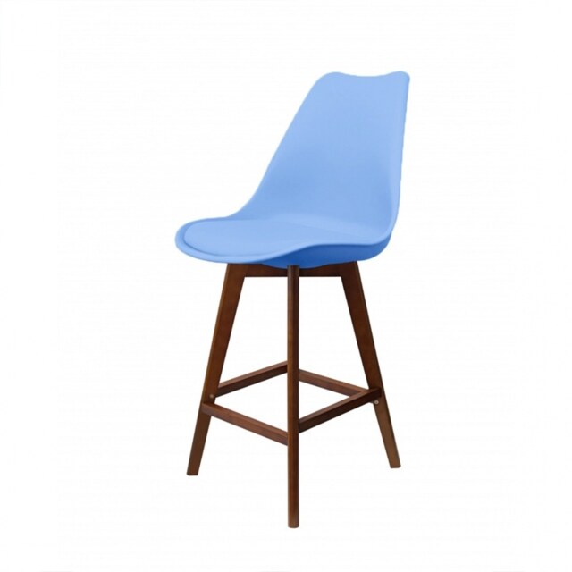"Fusion Living Soho Blue Plastic Bar Stool with Dark Wood Legs "