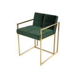 Gillmore Luxe - Upholstered Dark Green Velvet Dining Chair With Brushed Brass Frame Frame Colour: Brushed Brass, Seat Colour: Dark Green