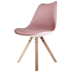 "Fusion Living Soho Blush Pink Plastic Dining Chair with Square Pyramid Light Wood Legs "