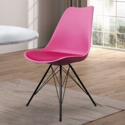 "Fusion Living Soho Bright Pink Plastic Dining Chair with Black Metal Legs "