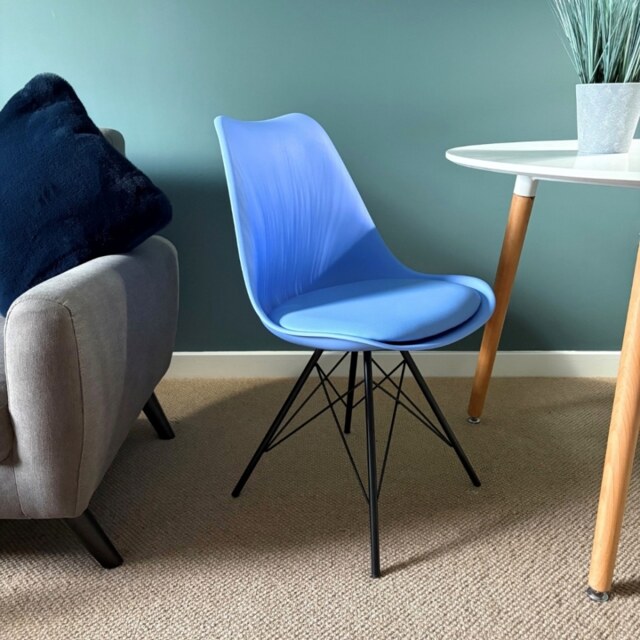 "Fusion Living Soho Blue Plastic Dining Chair with Black Metal Legs "