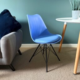 "Fusion Living Soho Blue Plastic Dining Chair with Black Metal Legs "
