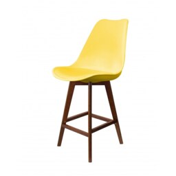 "Fusion Living Soho Yellow Plastic Bar Stool with Dark Wood Legs "