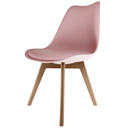"Fusion Living Soho Blush Pink Plastic Dining Chair with Squared Light Wood Legs - interlock "