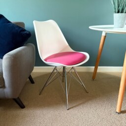 "Fusion Living Soho White and Bright Pink Dining Chair with Chrome Metal Legs "