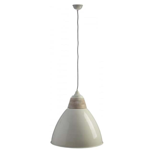 "Fusion Living Oversized Iron and Wood Domed White Pendant "