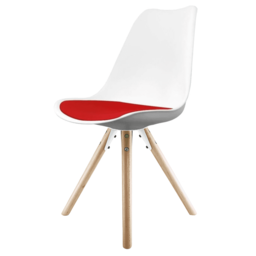 "Fusion Living Soho White and Red Dining Chair with Pyramid Light Wood Legs "