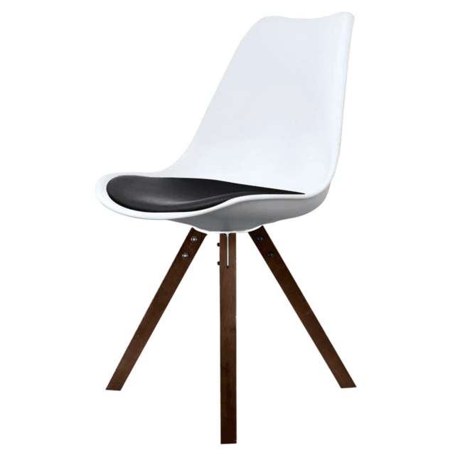 "Fusion Living Soho White and Black Dining Chair with Square Pyramid Dark Wood Legs "