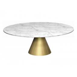 "Gillmore Large Round Marble Coffee Table with Conical Brass Base "