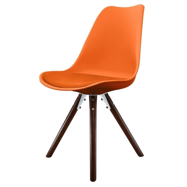 "Fusion Living Soho Orange Plastic Dining Chair with Pyramid Dark Wood Legs "
