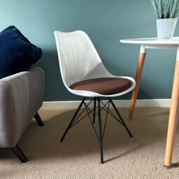 "Fusion Living Soho White and Chocolate Brown Plastic Dining Chair with Black Metal Legs "