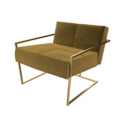 Gillmore Luxe - Upholstered Mustard Yellow Velvet Armchair With Brushed Brass Frame Frame Colour: Brushed Brass, Seat Colour: Mustard Yellow