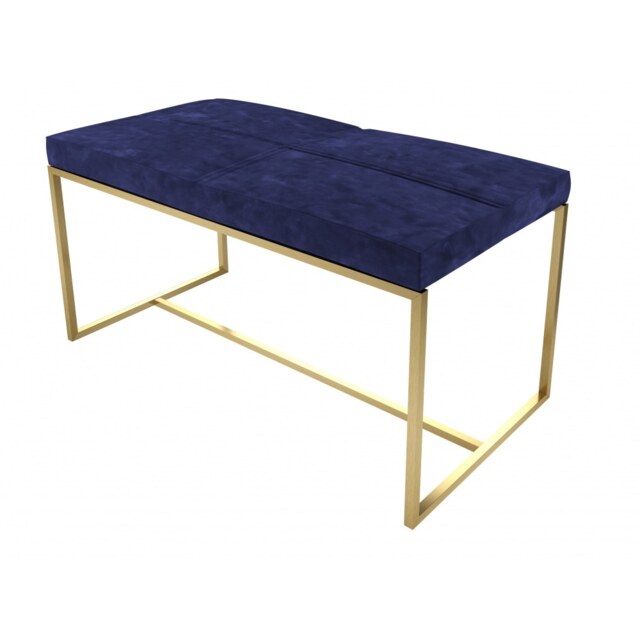 Gillmore Luxe - Upholstered Dark Blue Velvet Large Stool With Brushed Brass Frame Frame Colour: Brushed Brass, Seat Colour: Dark Blue