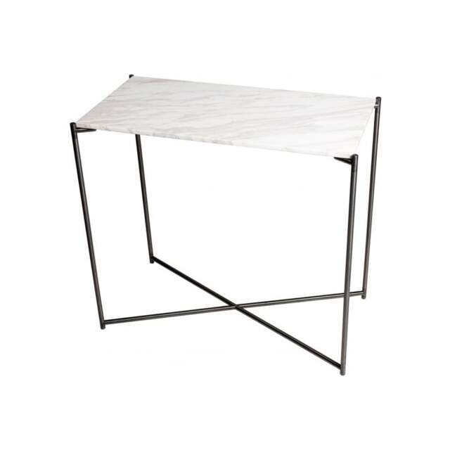 "Gillmore White Marble Small Console Table with Gun Metal Cross Base "