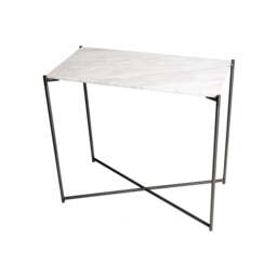 "Gillmore White Marble Small Console Table with Gun Metal Cross Base "