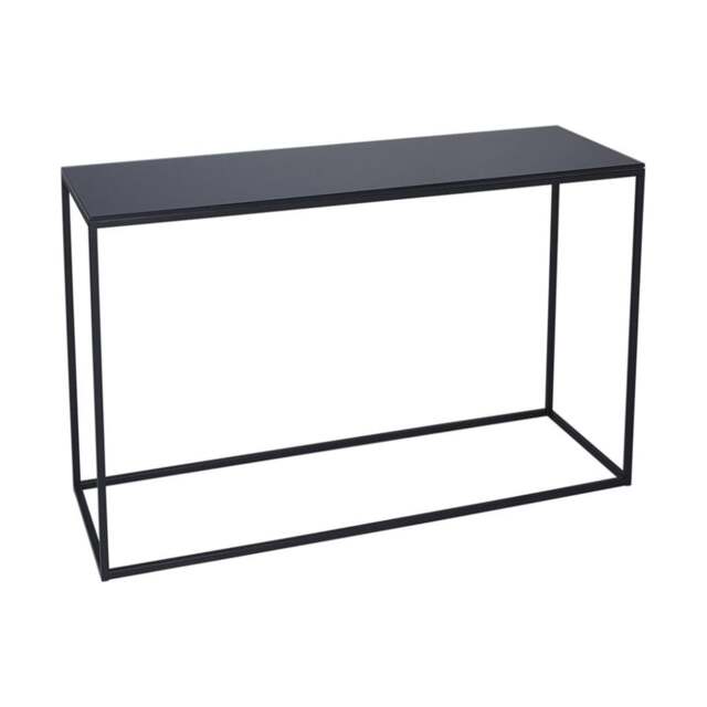 "Gillmore Black Glass and Black Metal Contemporary Console Table "