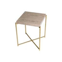 "Gillmore Weathered Oak Square Side Table with Brass Cross Base "