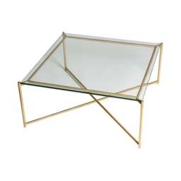 "Gillmore Clear Glass Square Coffee Table with Brass Cross Base "
