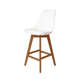 "Fusion Living Soho White Plastic Bar Stool with Medium Wood Legs "