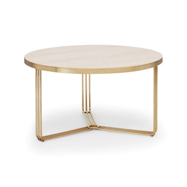 Gillmore Deco - Medium Circular Coffee Table With Pale Wood Top and Brass Frame Table Top Finish: Pale Wood, Frame Colour: Brass