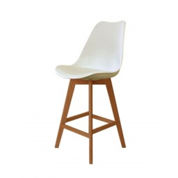 "Fusion Living Soho Vanilla Plastic Bar Stool with Medium Wood Legs "