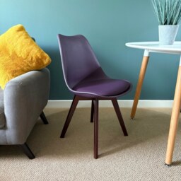 "Fusion Living Soho Aubergine Purple Plastic Dining Chair with Squared Dark Wood Legs - interlock "