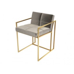 Gillmore Luxe - Upholstered Light Grey Velvet Dining Chair With Brushed Brass Frame Frame Colour: Brushed Brass, Seat Colour: Light Grey