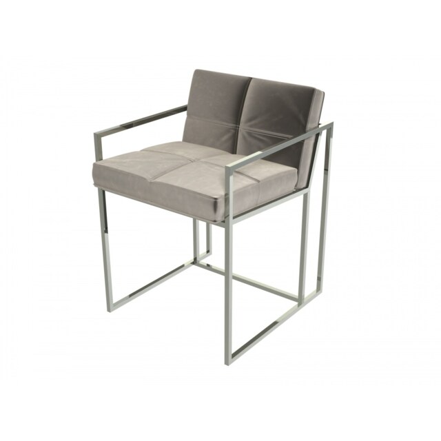 Gillmore Luxe - Upholstered Light Grey Velvet Dining Chair With Polished Chrome Frame Frame Colour: Polished Chrome, Seat Colour: Light Grey
