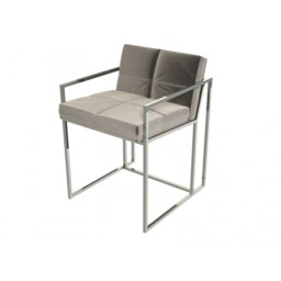 Gillmore Luxe - Upholstered Light Grey Velvet Dining Chair With Polished Chrome Frame Frame Colour: Polished Chrome, Seat Colour: Light Grey