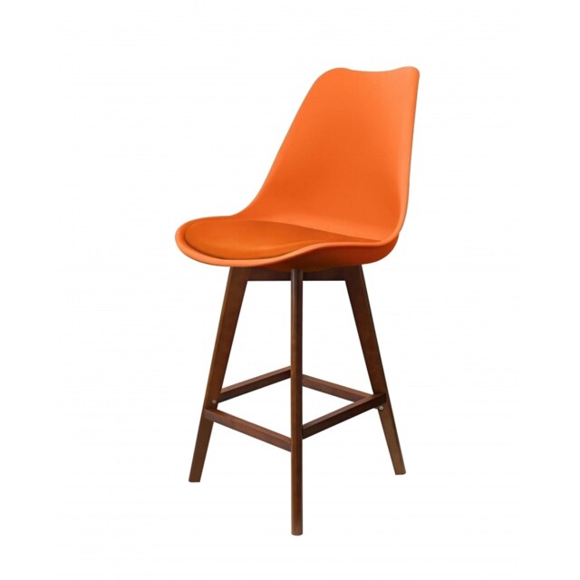"Fusion Living Soho Orange Plastic Bar Stool with Dark Wood Legs "