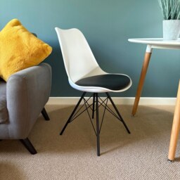 "Fusion Living Soho White and Black Dining Chair with Black Metal Legs "