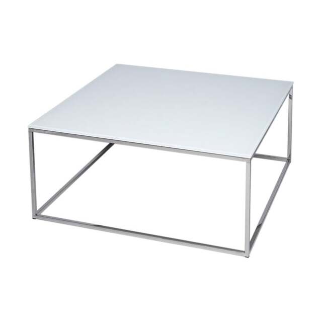 "Gillmore White Glass and Silver Metal Contemporary Square Coffee Table "