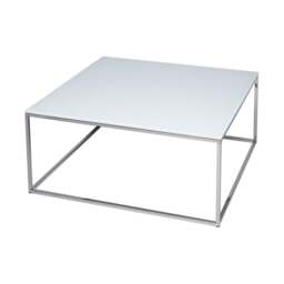 "Gillmore White Glass and Silver Metal Contemporary Square Coffee Table "