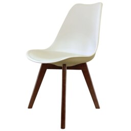 "Fusion Living Soho Vanilla Plastic Dining Chair with Squared Dark Wood Legs - interlock "