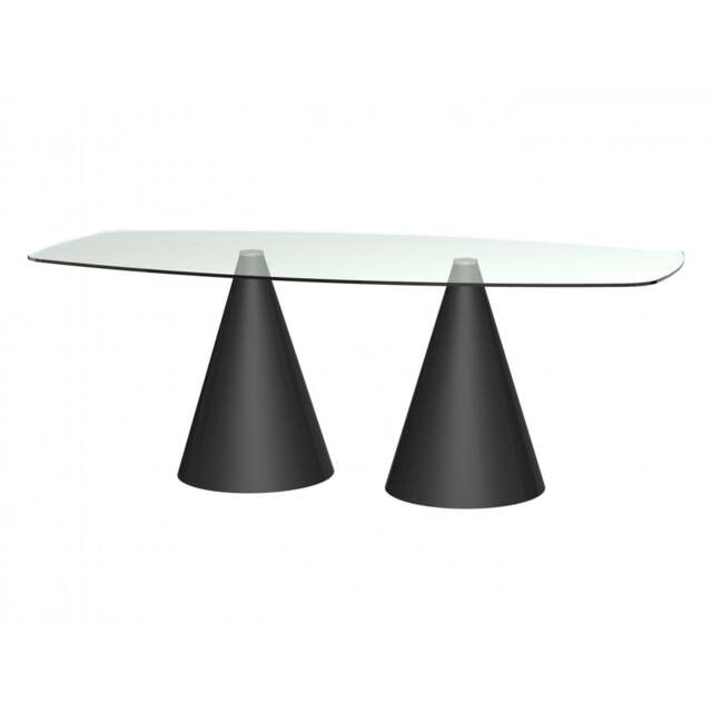 "Gillmore Rectangular Clear Glass Dining Table with Conical Black Base "