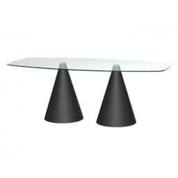 "Gillmore Rectangular Clear Glass Dining Table with Conical Black Base "