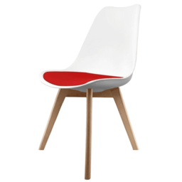 "Fusion Living Soho White and Red Dining Chair with Squared Light Wood Legs - interlock "