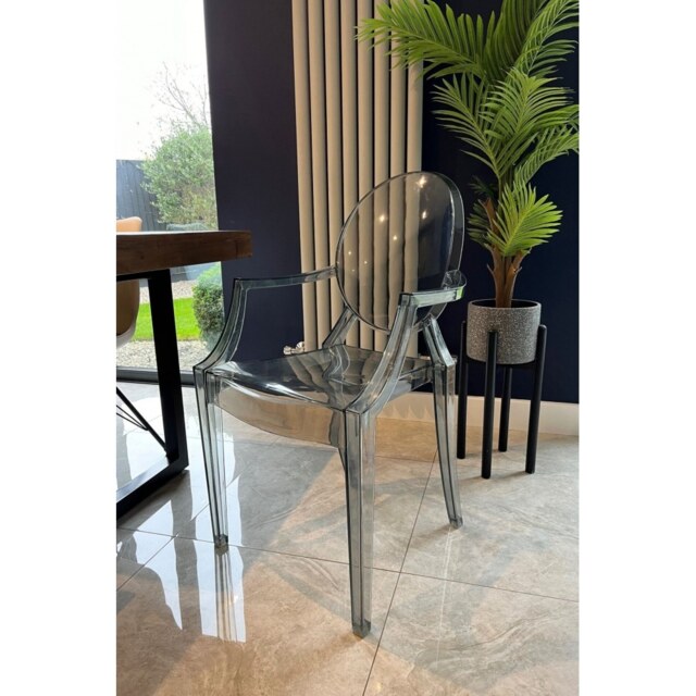 "Fusion Living Smoke Grey Ghost Style Plastic Louis Armchair "