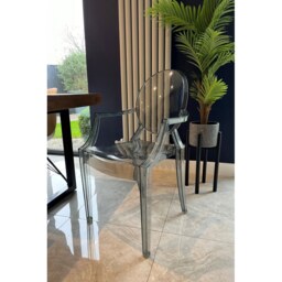 "Fusion Living Smoke Grey Ghost Style Plastic Louis Armchair "