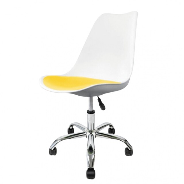 "Fusion Living Soho White and Yellow Plastic Desk Chair with Swivel Base "