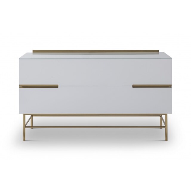 Gillmore Sleek - Contemporary Two Door Low Sideboard In White With Brass Frame And Accents Frame/Handle Colour: Brass, Unit Colour: White