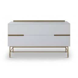 Gillmore Sleek - Contemporary Two Door Low Sideboard In White With Brass Frame And Accents Frame/Handle Colour: Brass, Unit Colour: White