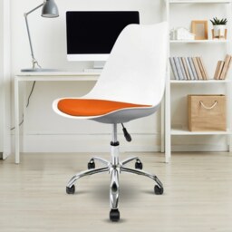 "Fusion Living Soho White and Orange Plastic Desk Chair with Swivel Base "