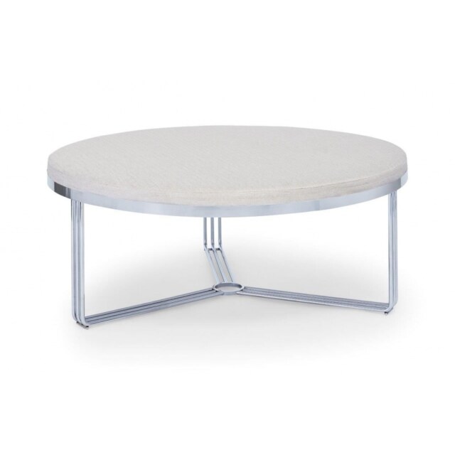 Gillmore Deco - Large Circular Coffee Table With Natural Upholstered Top and Polished Chrome Frame Table Top Finish: Natural, Frame Colour: Polished C